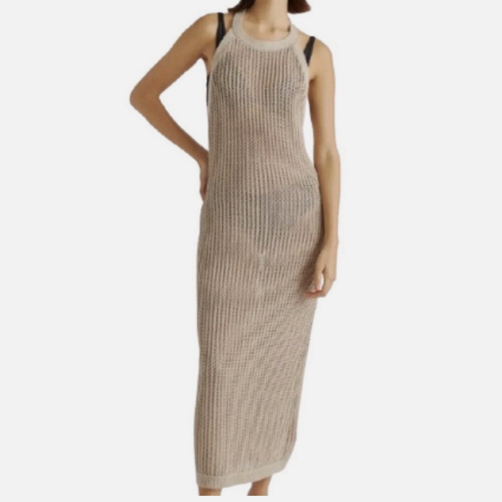 Tahari Knit Crochet Sleeveless Maxi Dress